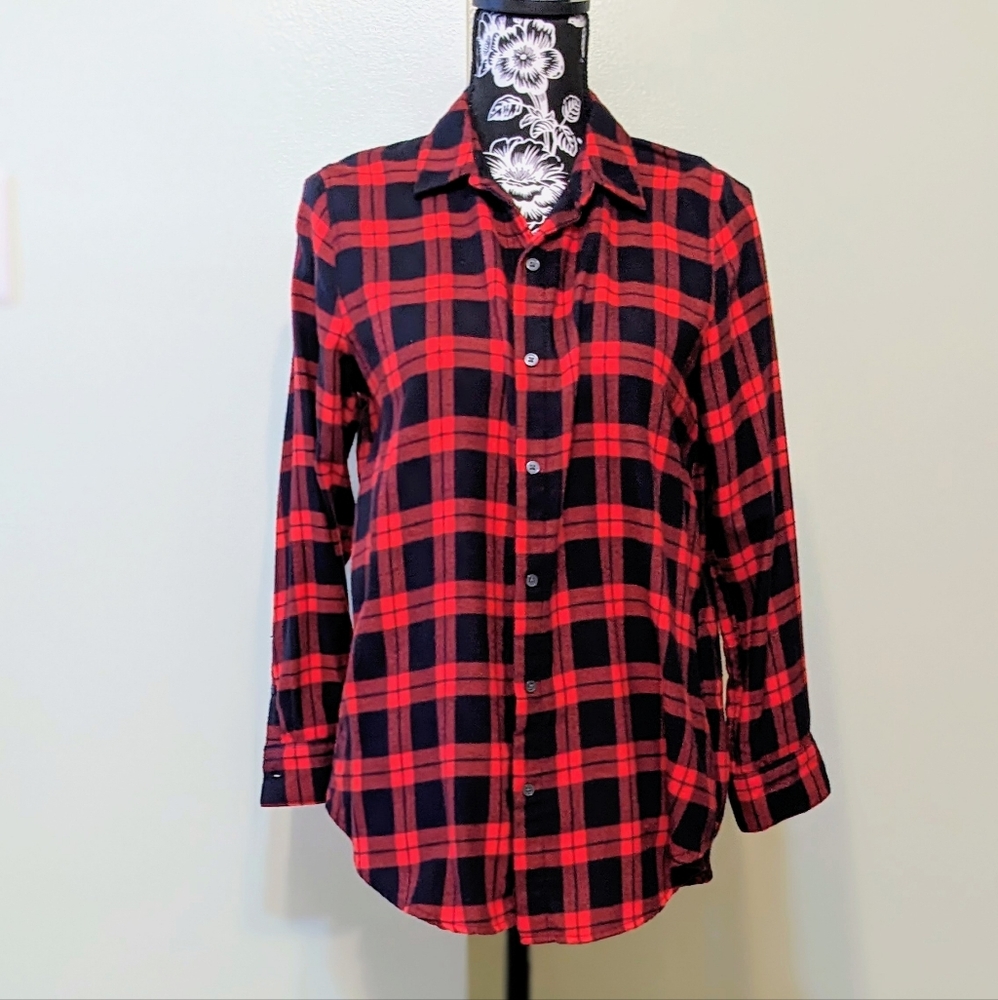 Banana Republic "Boyfriend Fit" Plaid Button Down Flannel Shirt Size MP